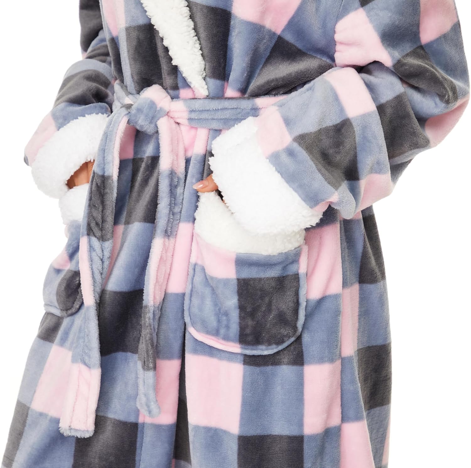 Devirld Plush Robes for Women, Womens Robe Long Fleece Fuzzy Bathrobe Hooded Warm Soft Fluffy Bathrobes - Image 8