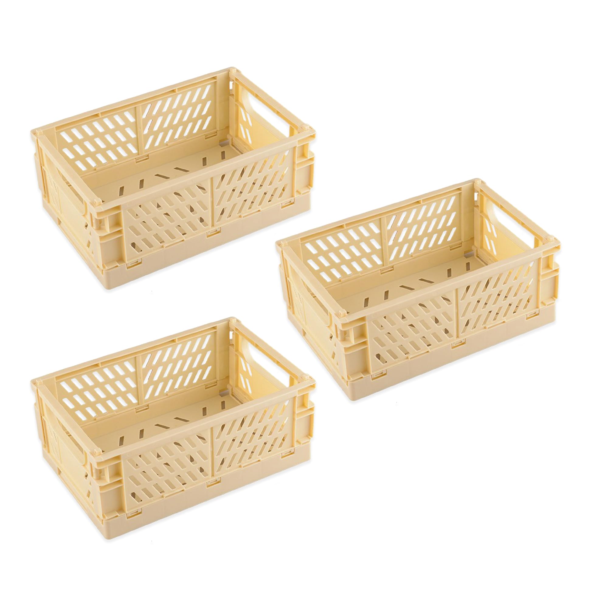 Kuber Industries Beige (Set Of 3) Small & Rugged Plastic Storage Basket For Kitchen, Makeup, Toiletries & Bathroom Items