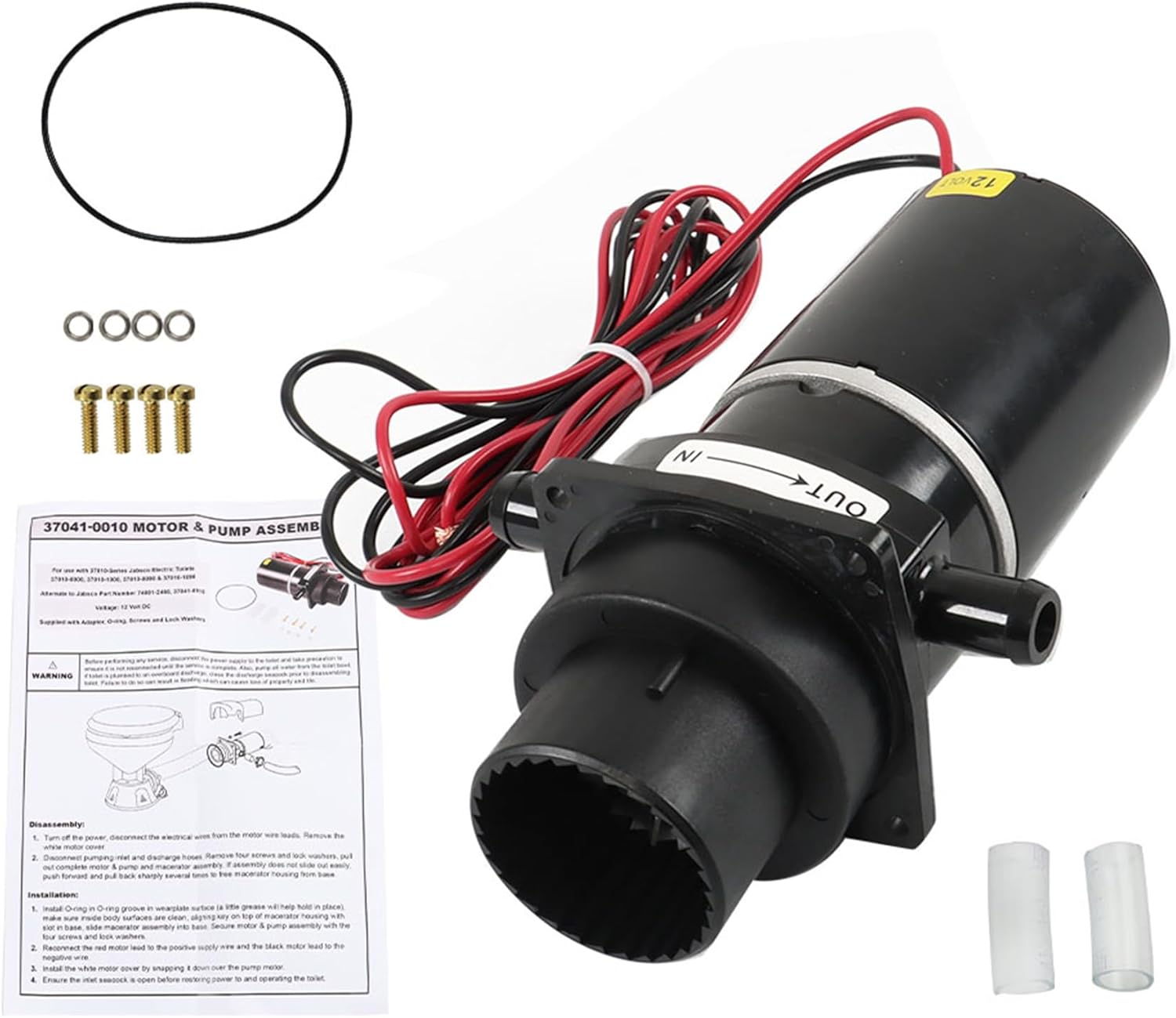 37010-0000 37010-0090 Motor Pump Assembly 12-Volt Black Replacement for 37010 Series Electric Toilets Marine