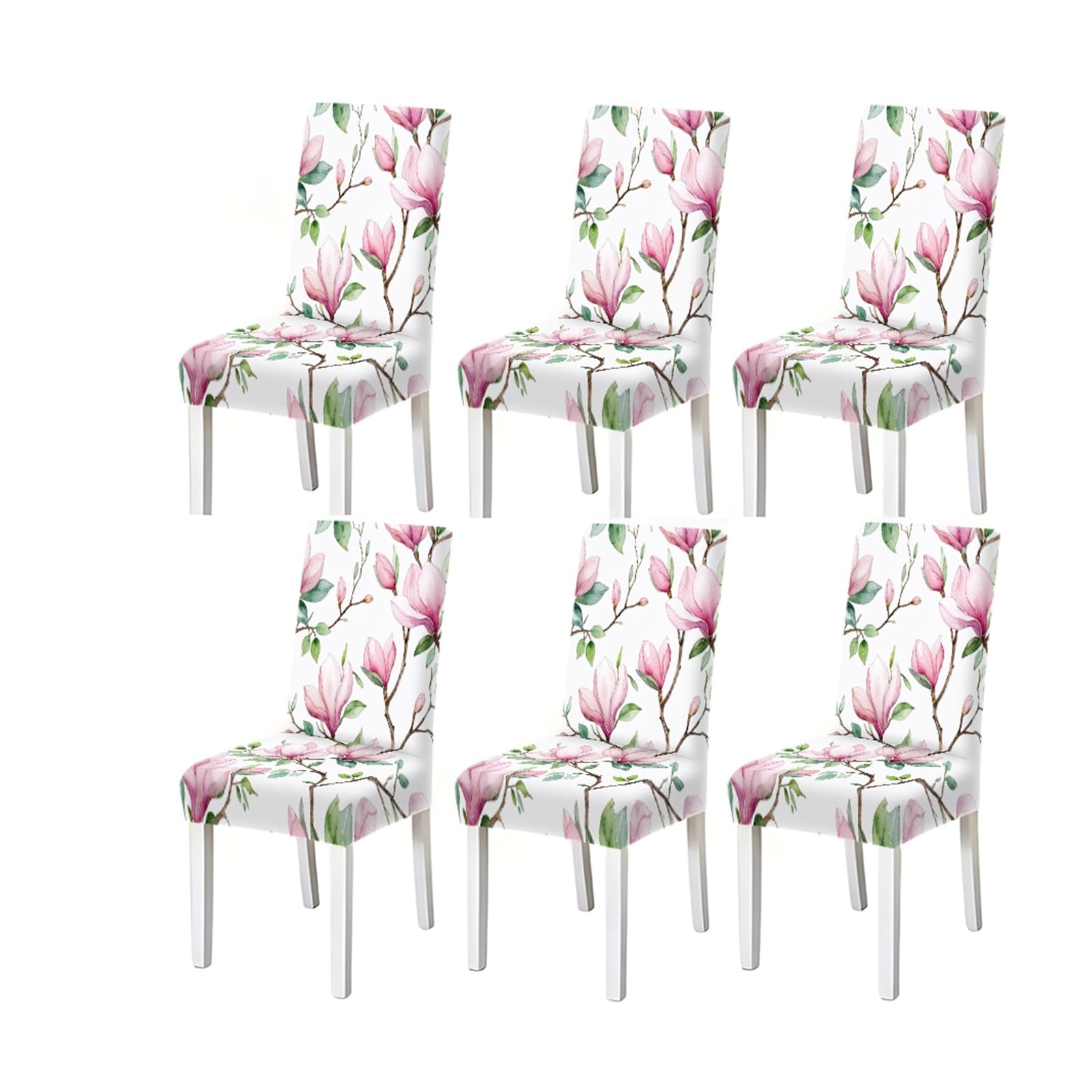 KXUAUV Watercolor Pink Magnolia Floral Print Dining Chair Covers, Stretch Slipcovers For Kitchen Dining Room Spring, 2/4/6PCS Seat Protectors for Restaurant Hotel Party(6PCSChair cover)