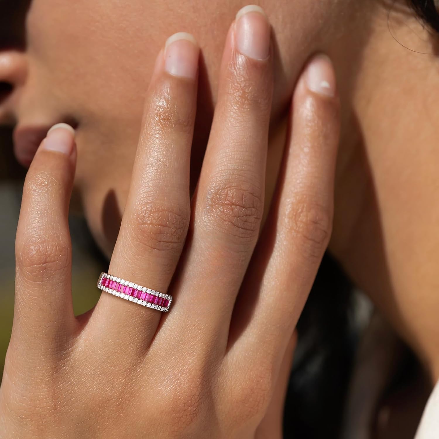 Eternity Ring for Men Women Sterling Silver Wedding Band Emerald/Sapphire/Ruby Engagement Rings VVS Moissanite Wedding Rings, Size 6 to 10