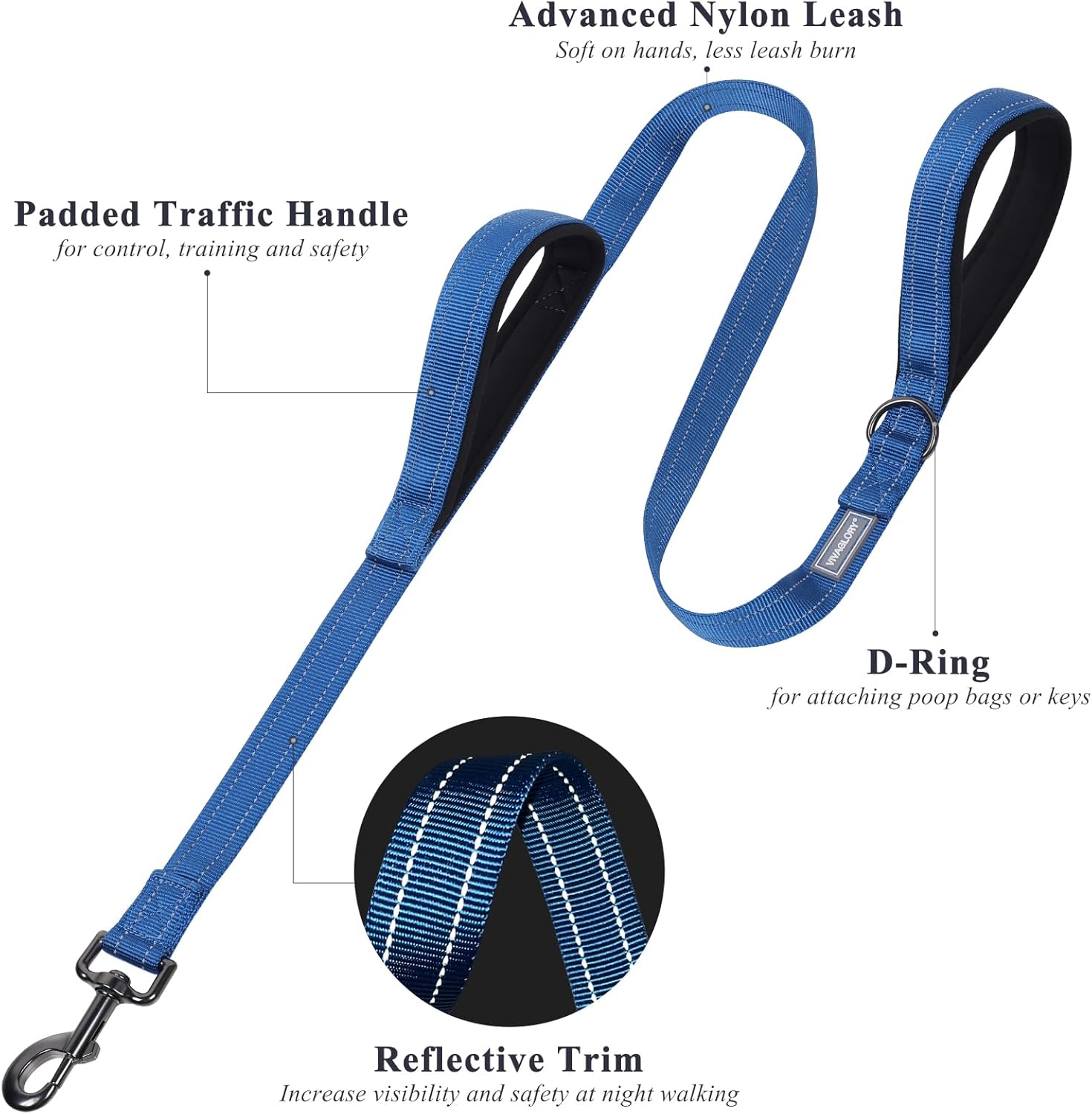 VIVAGLORY + No Pull Dog Harness + Traffic Handle Dog Leash, Training & Walking Padded Soft Handles Small Medium Large Pets