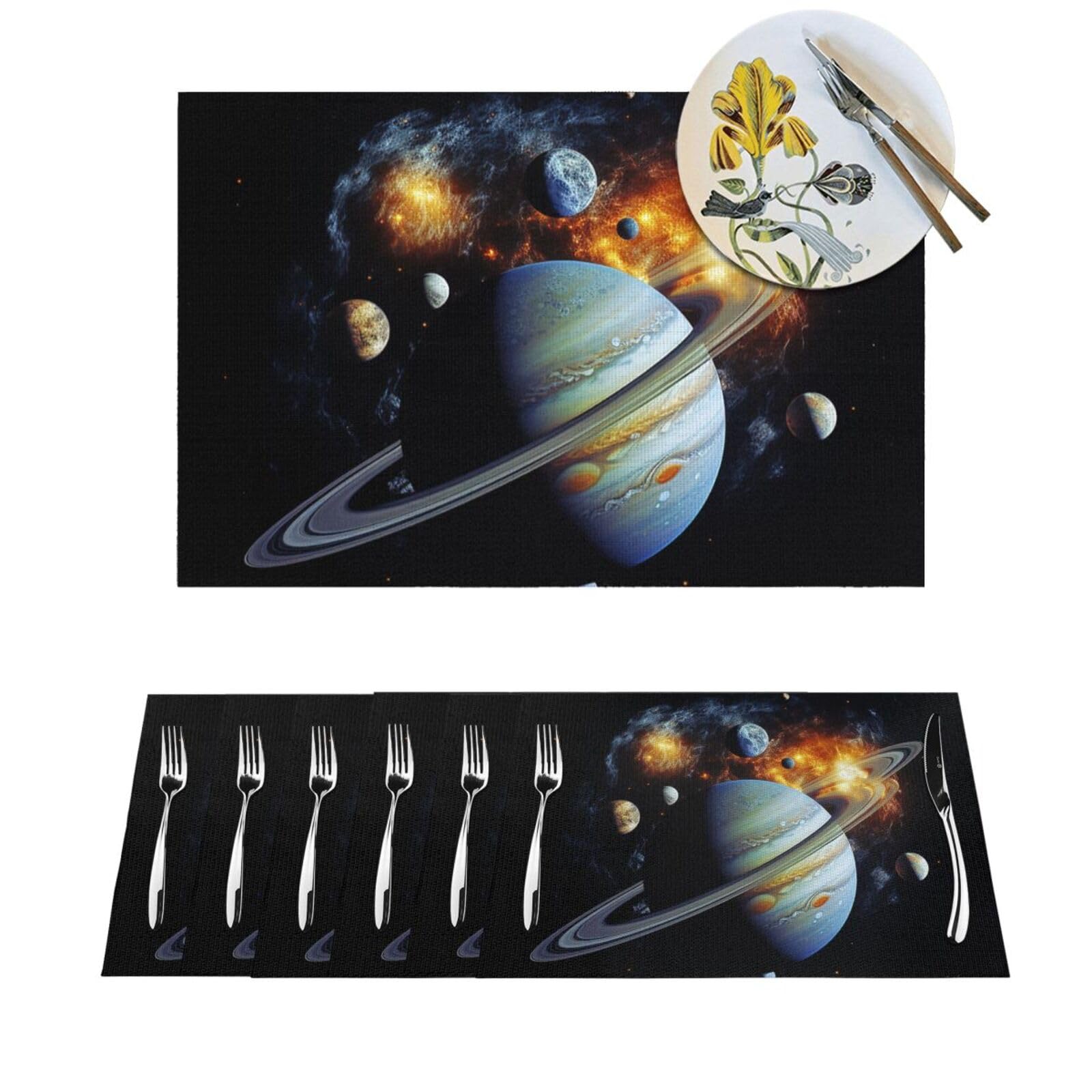 Sets de table rectangulaires Planet Jupiter en PVC lavables et durables