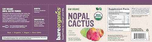 Miniatura 2 de Bareorganics - Polvo de cactus de nópalo en polvo de superalimento crudo, orgánico, vegano y sin OGM, 283 ml