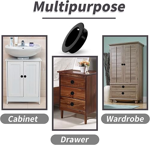 Miniatura 6 de Biaungdo 2 tiradores redondos negros empotrados para gabinete, tiradores de acero inoxidable para puertas de gabinete, tiradores de puerta corrediza