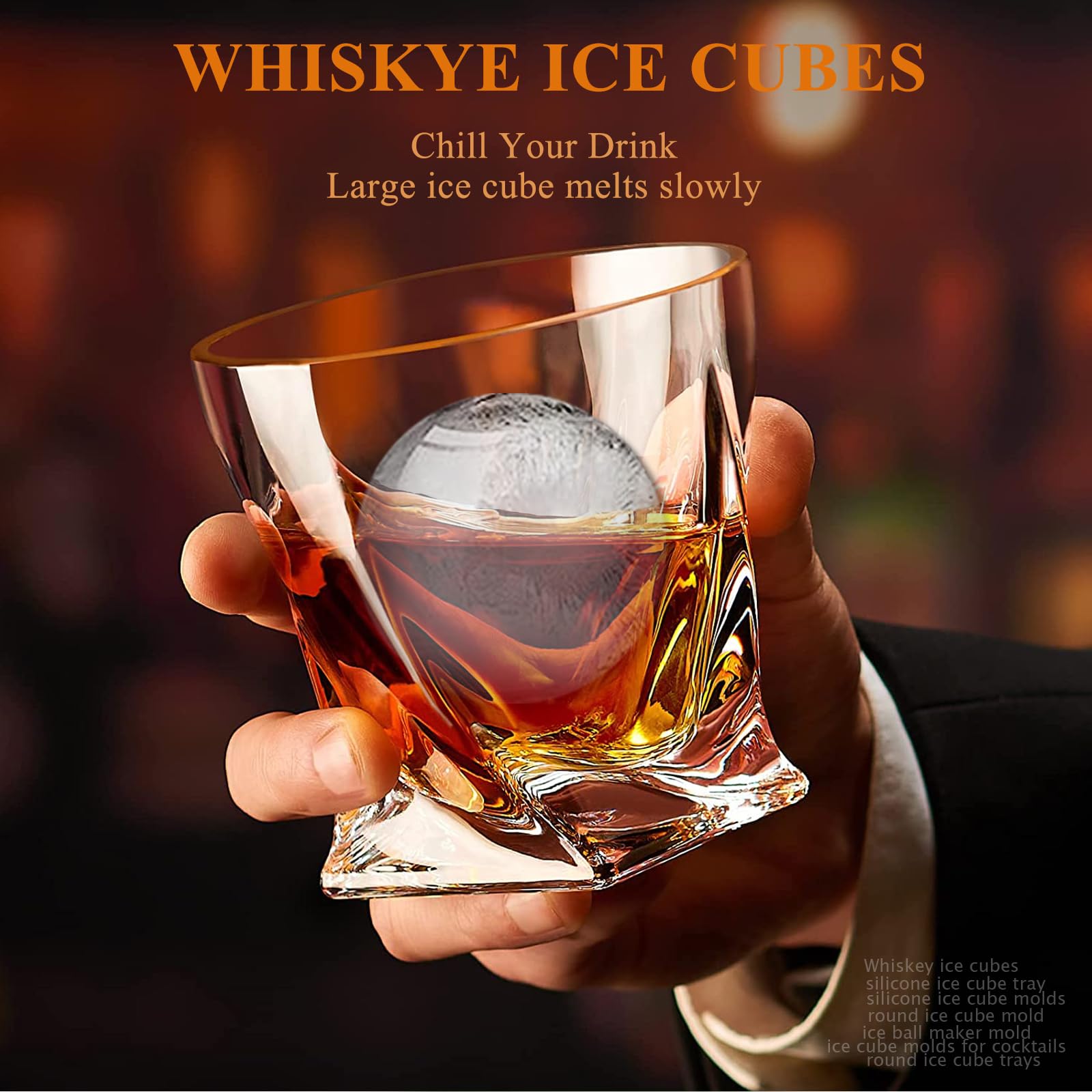 Bandejas grandes para cubitos de hielo con tapa y contenedor, 2 moldes grandes de 8 piezas x 1.9 pulgadas para cubitos de hielo redondos/círculos/esferas, molde de silicona para cubitos de