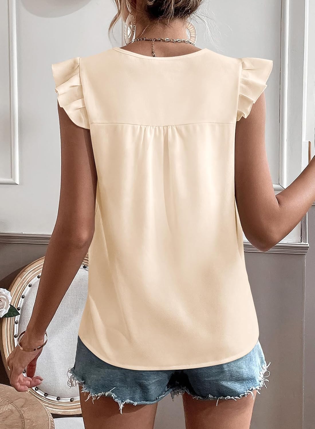 Falechay Womens Summer Tops cute Floral V neck blouses short ruffle sleeve trendy shirts dressy casual Elegant flowy clothes