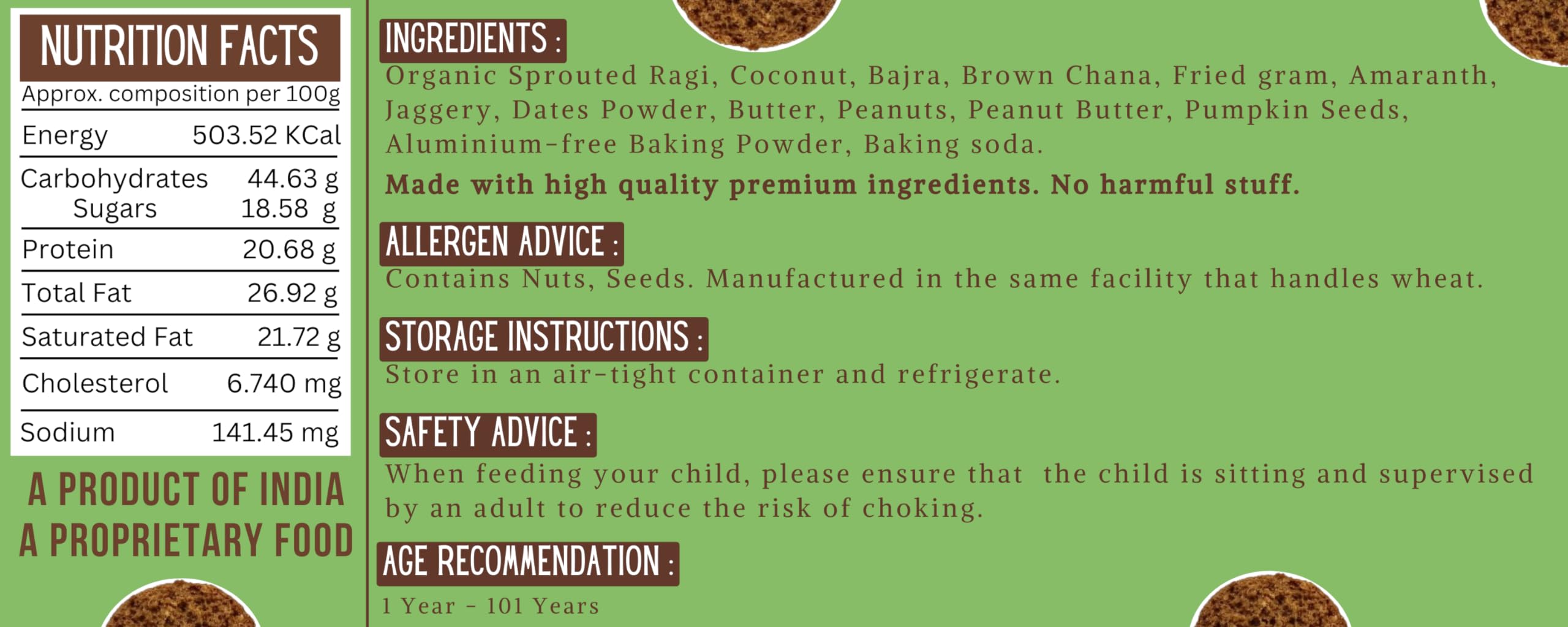 TUMMY FRIENDLY Millet Cookies For Kids Adults. Millet Biscuits, Ragi And Jaggery. Healthy Snacks For kids Babies 1 Year Old. Gift the Best Healthy Cookies - 75 Grams (CoconutOatsChoco-2x75) - Image 2 thumbnail
