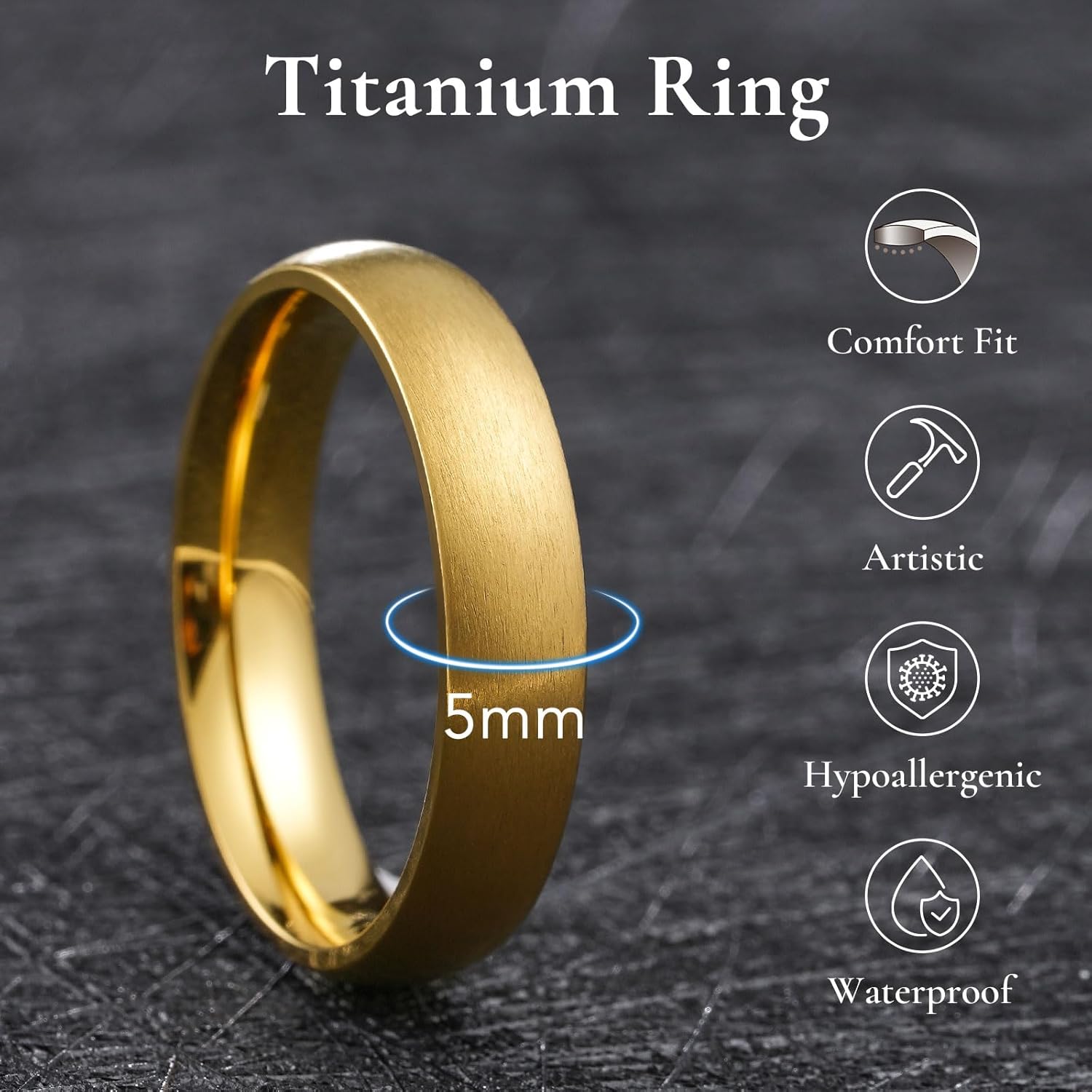 King Will Titanium Wedding Band for Men Women-Sliver/Black/Gold Plated Pure Titanium Wedding Ring, 3-9mm Widths Available Brushed Matte Design Comfort Fit Size 4-16