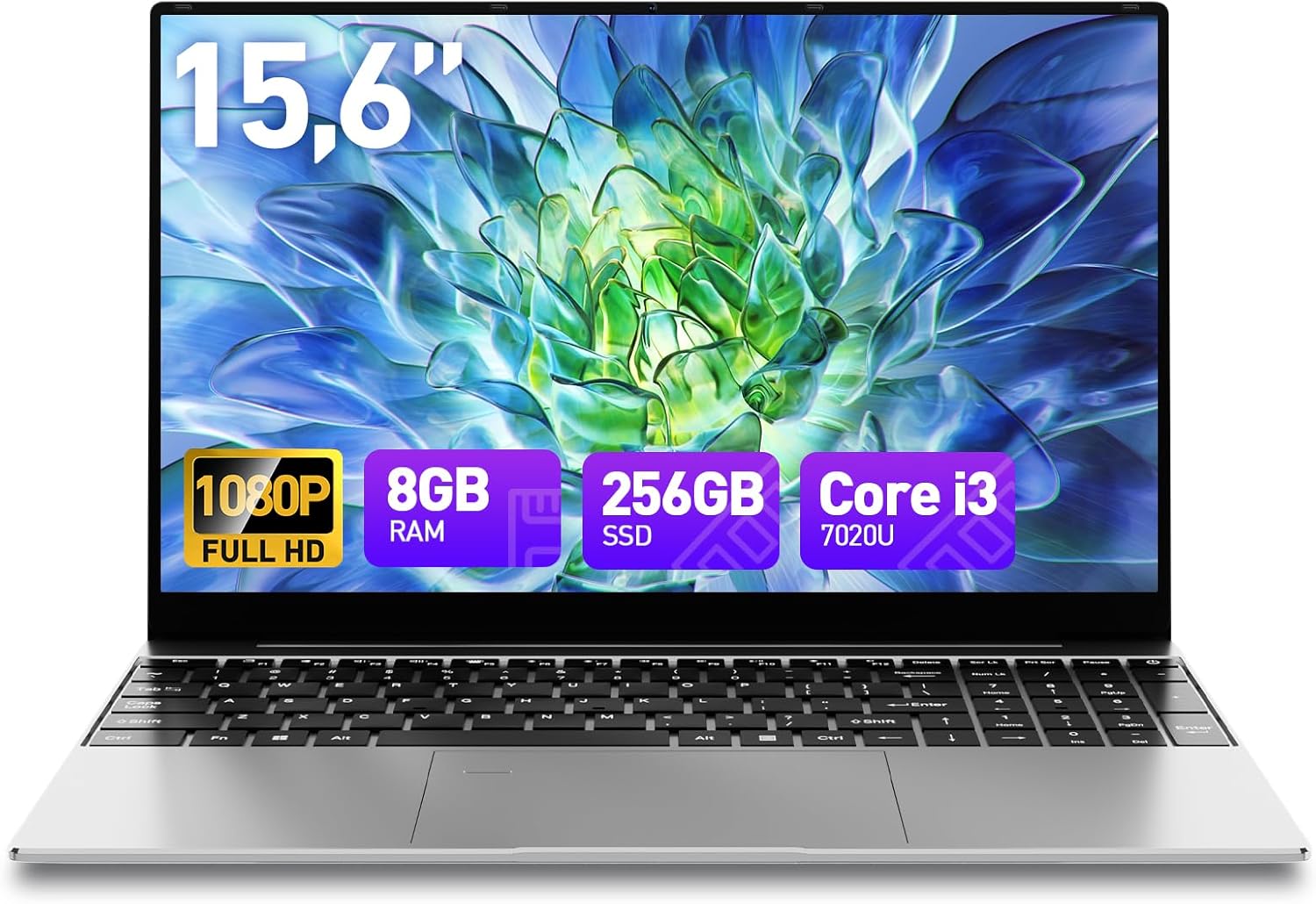 15.6 Inch Laptop Computer 8GB RAM 256GB SSD Win 11 Laptop, Core i3 Processor, 1080P FHD Display, Backlit Keyboard, Fingerprint, USB3.0,WiFi5,Mini HDMI, BT5,Webcam
