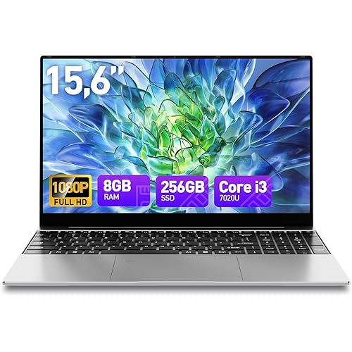 15.6 Inch Laptop Computer 8GB RAM 256GB SSD Win 11 Laptop, Core i3 Processor, 1080P FHD Display, Backlit Keyboard, Fingerprint, USB3.0,WiFi5,Mini HDMI, BT5,Webcam