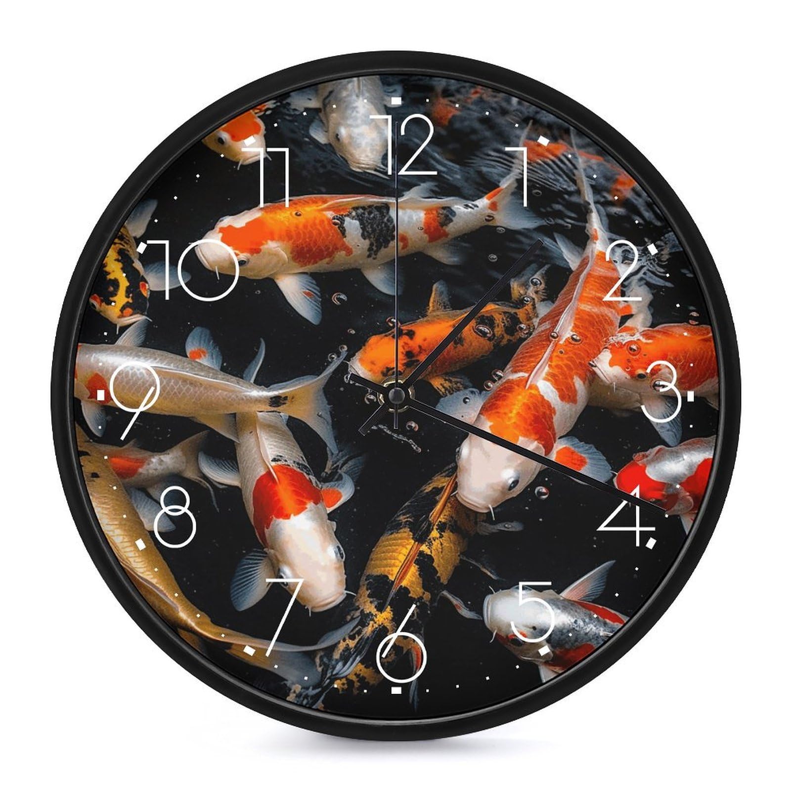 DWVTSLH Japan Fancy Koi Carp Fishes Wall Clock 10 Inch Silent Non-Ticking Modern Clocks Battery Operated - Decorative Wall Clocks for Bedroom Living Room Kitchen Office Wall Decor Gift Idea
