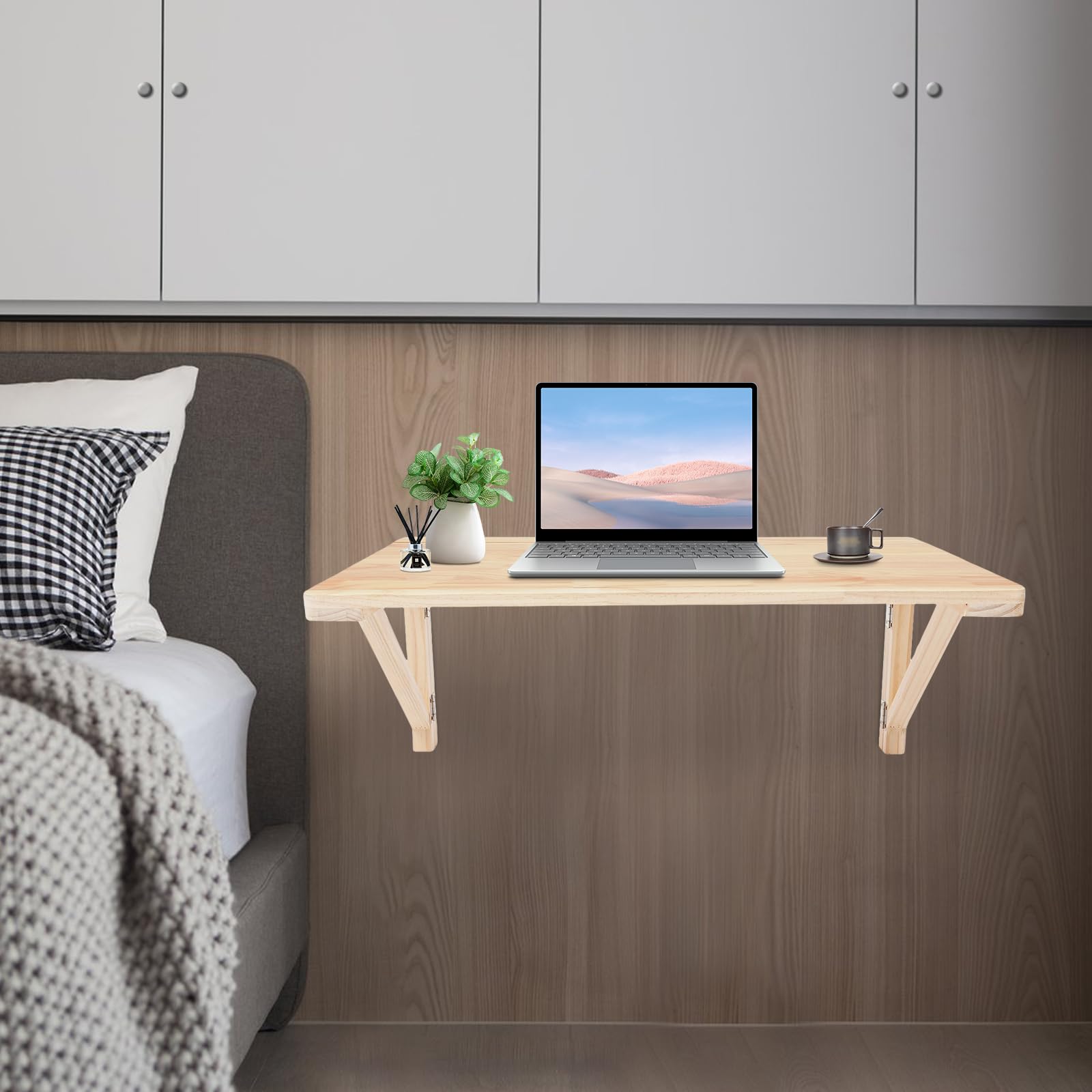 Mesa plegable de pared, de madera de pino, 60 x 40 cm, plegable y ahorra espacio, para oficina en casa, cocina, balcón, incluye accesorios de montaje (80 x 50 cm)