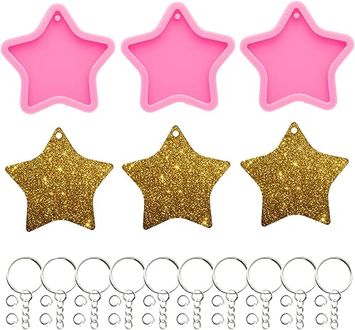 Kit de moldes de resina de 33 piezas de molde de silicona para bricolaje, estrellas, árbol de Navidad, adorno, llavero, decoración colgante, regalo
