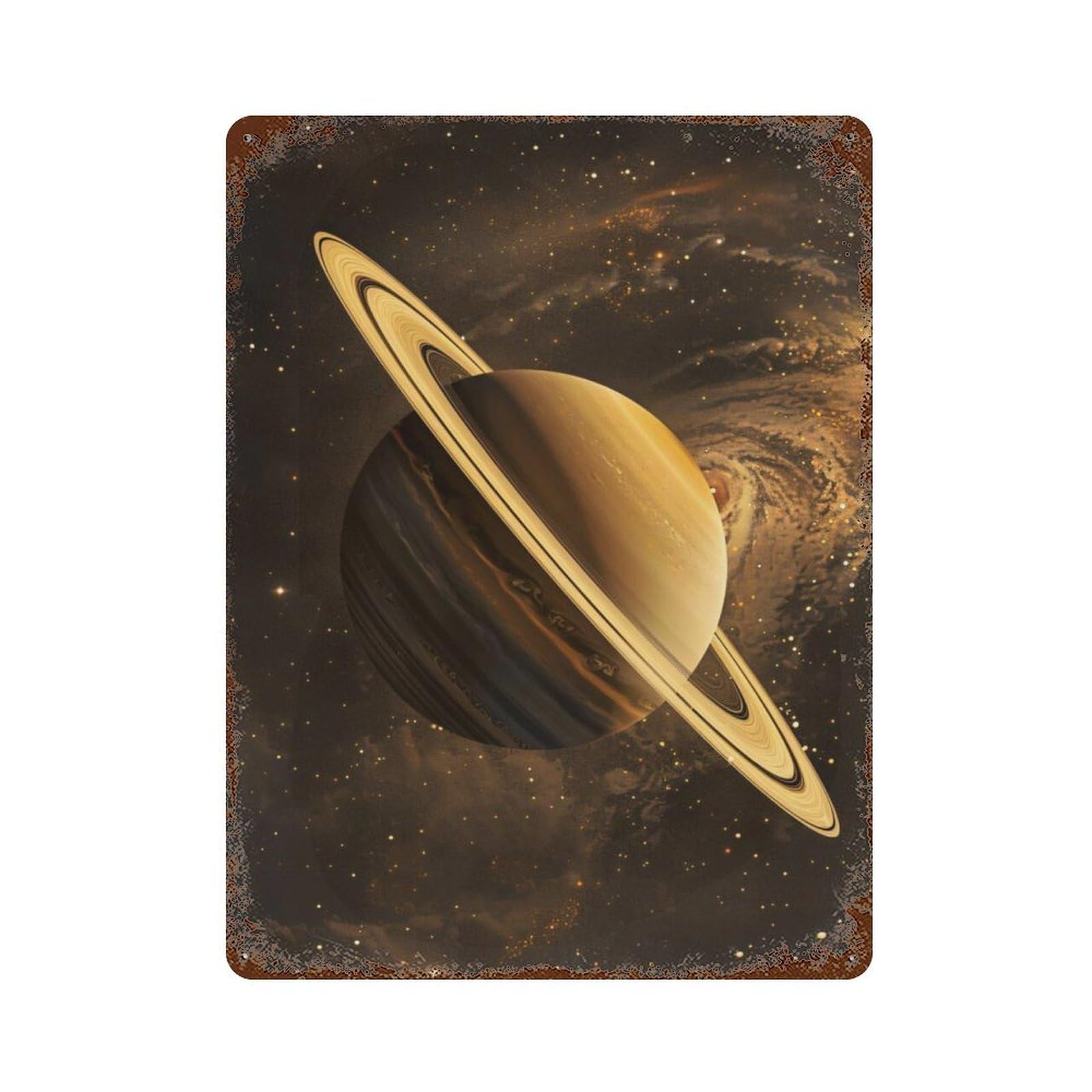 Saturn's Majestic Rings in Space -1 Rust Effect Tin Sign 15.7"x11.8", Vintage Wall Decor for Bistro, Counter And Cafe Decor