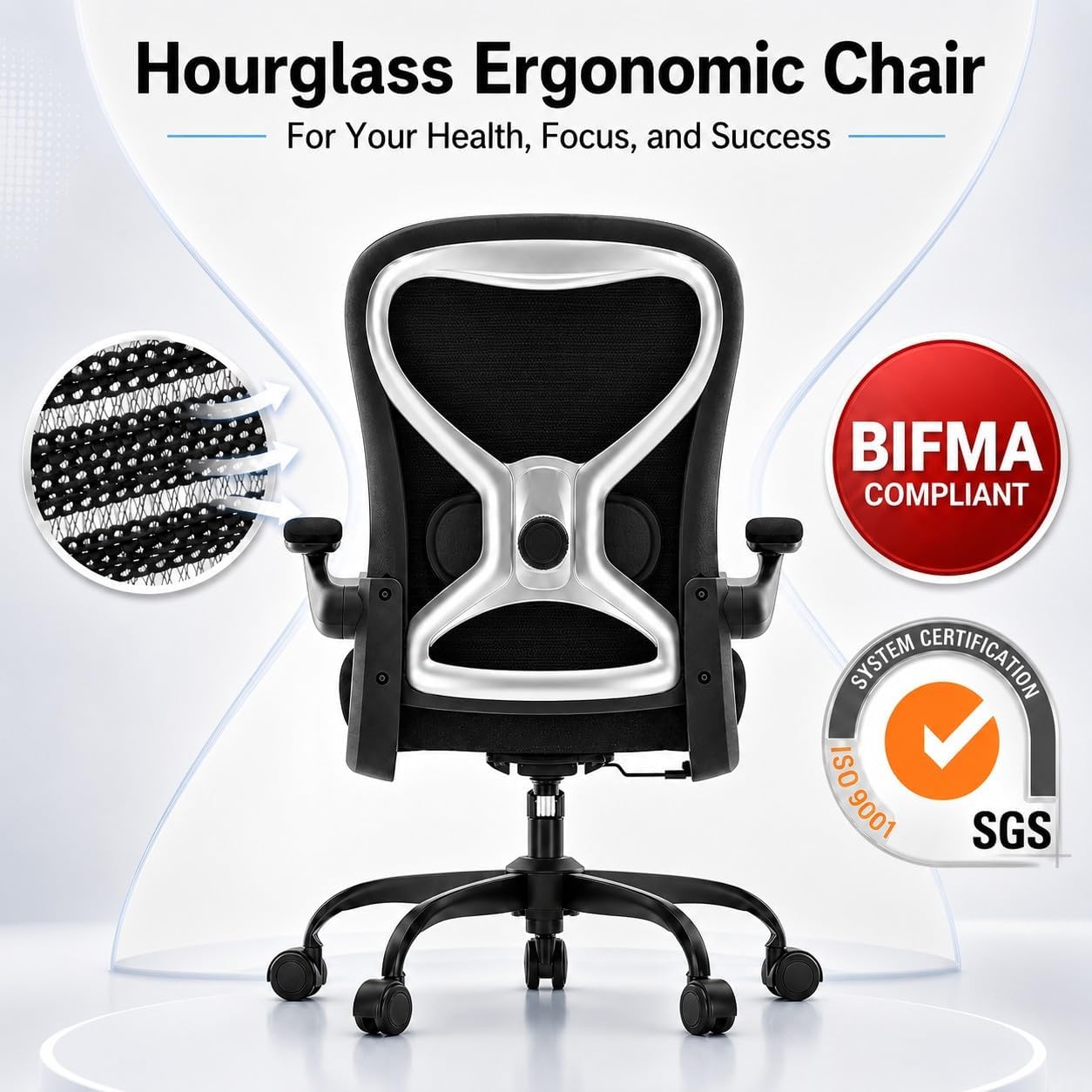 Ergonomic Home Office Chair, 4-Way Lumbar, Thick Cushion, 330LBS