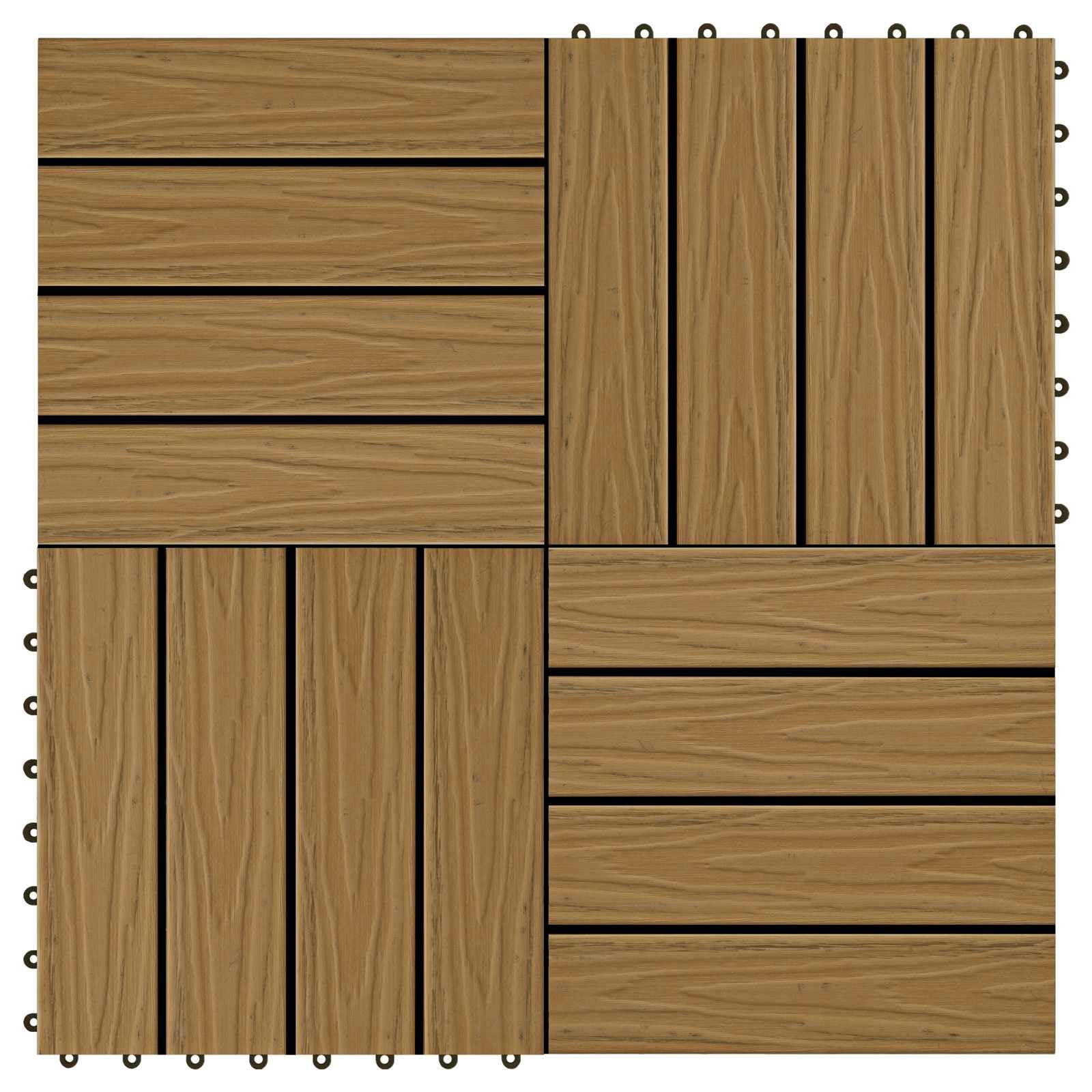 WPC Terrassenfliesen 3D-Design 11 Stück 30 x 30 cm, Klickfliesen für Bodenbelag Balkon und Terrasse Teak-Optik