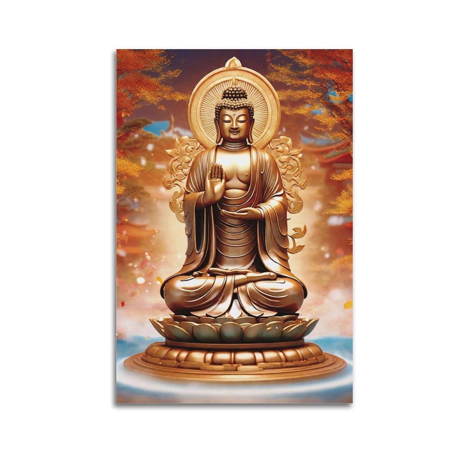 XKUGA Indian Buddhism Poster Sacred Spiritual Buddha Venerable Modern Decorative Canvas Prints - Ideal Wall Art for Family, Man Cave, Game Room, Boys & Girls Bedroom 24x36inch(60x90cm)
