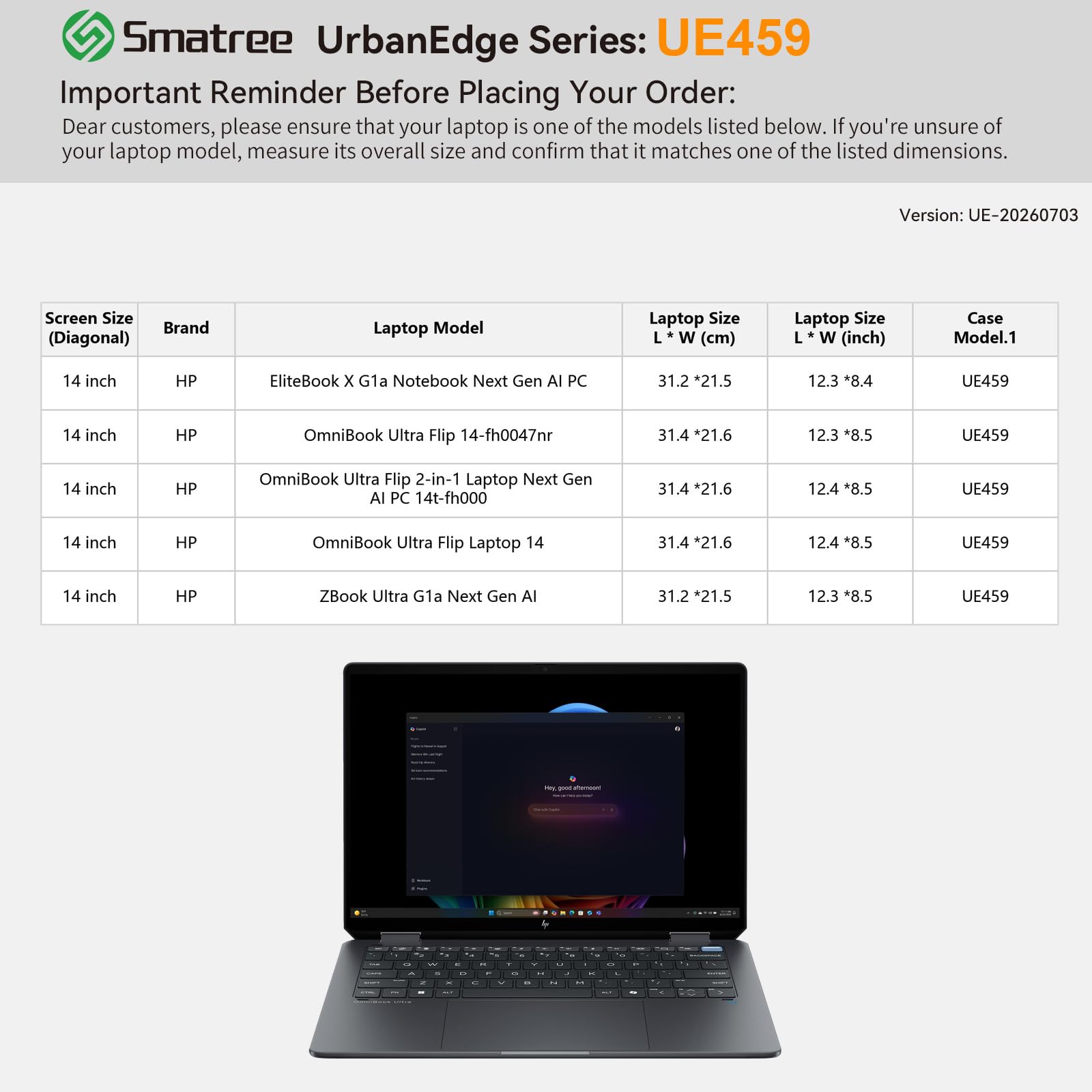 Smatree UrbanEdge Etui na laptopa do 14 cali HP EliteBook X G1a Next Gen AI;OmniBook Ultra Flip 14/14-fh0047nr/2-in-1 Next Gen AI 14t-fh000;ZBook Ultra G1a NGAI(UE459)