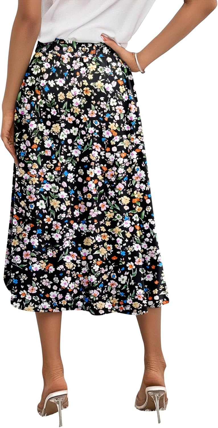Angerella Womens Skirt Midi High Waist A-Line Casual Floral Print Trendy Bohemia Work Elegant with Pockets - Image 6