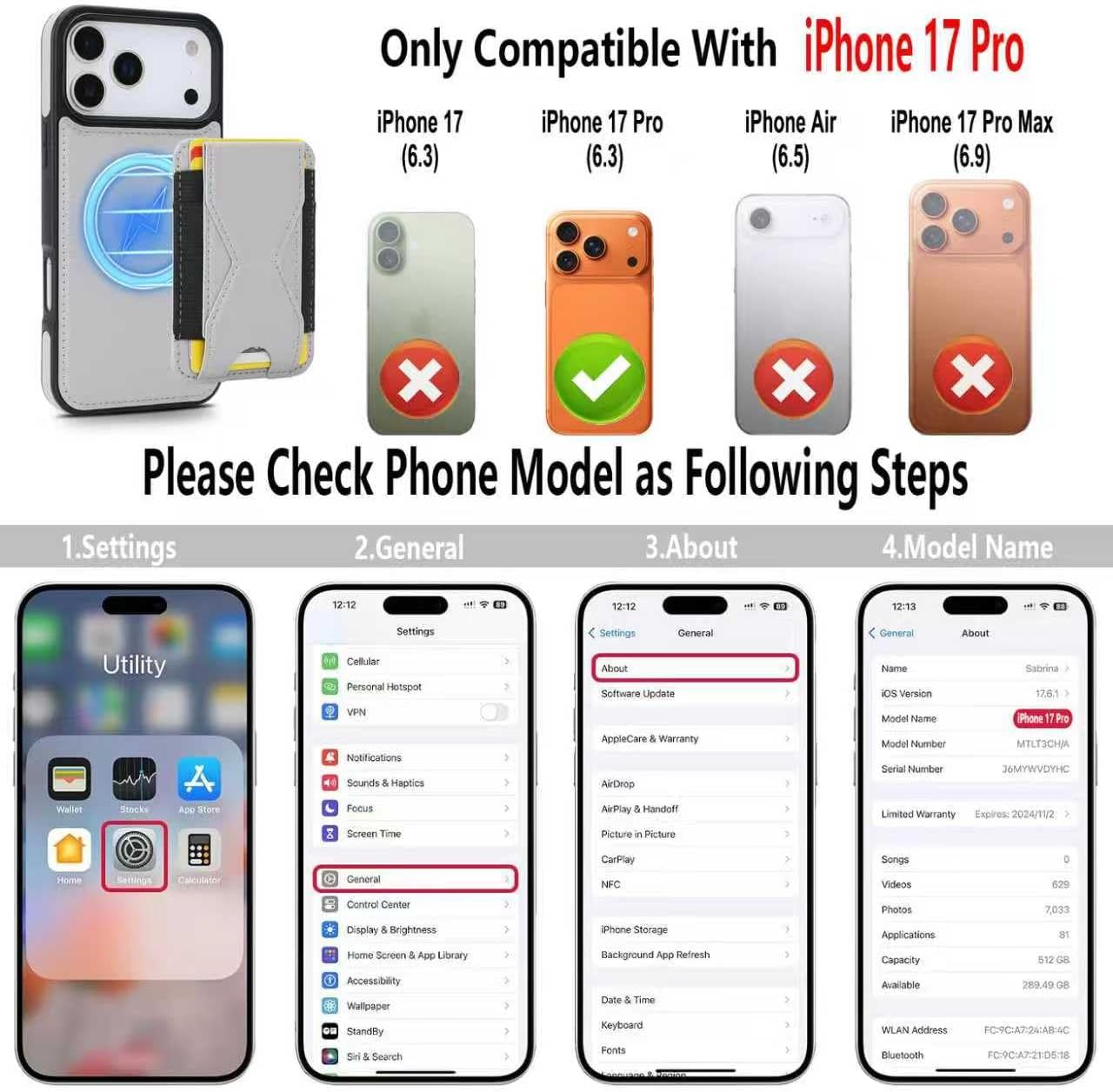 GUERNICA Compatible with Magsafe for iPhone 17 Pro Wallet Case, Magnetic Card Holder, 2 in 1 Detachable Kickstand Shockproof Women Men Phone Case for Apple 17 Pro,Gray