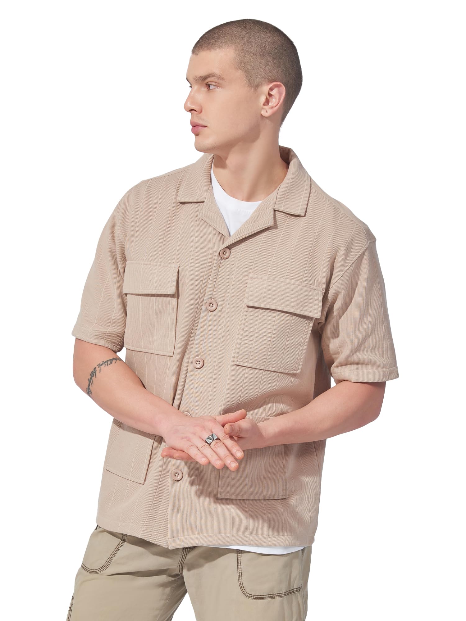 Maniac Mens 4 Pocket Solid Brooklyn Half Sleeve Black Cotton Shirt