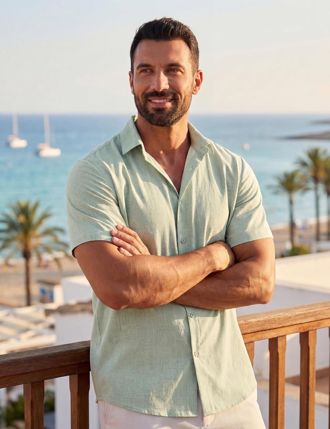 Men's Linen Shirts Short Sleeve Casual Button Down Shirts Summer Beach Wedding Vacation Cotton Tops image 2