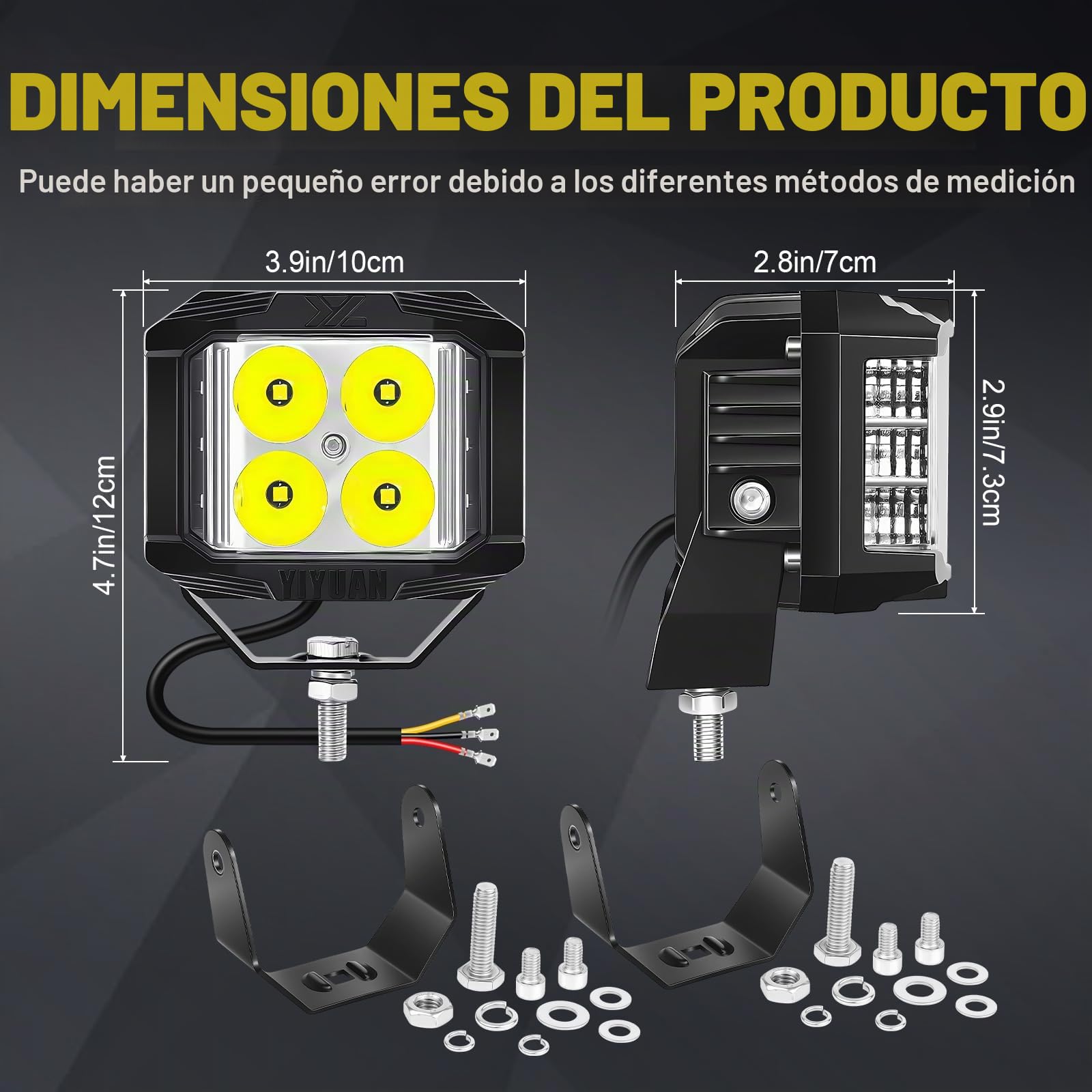 RIGIDON 2 Pcs Estroboscópica Faros trabajo led, 4 pulgadas 35W 3500LM Spot Lámpara trabajo Impermeable Exterior foco led 12V 24V para Off road Camión Tractor Coche SUV 4x4, Amarillo Blanco