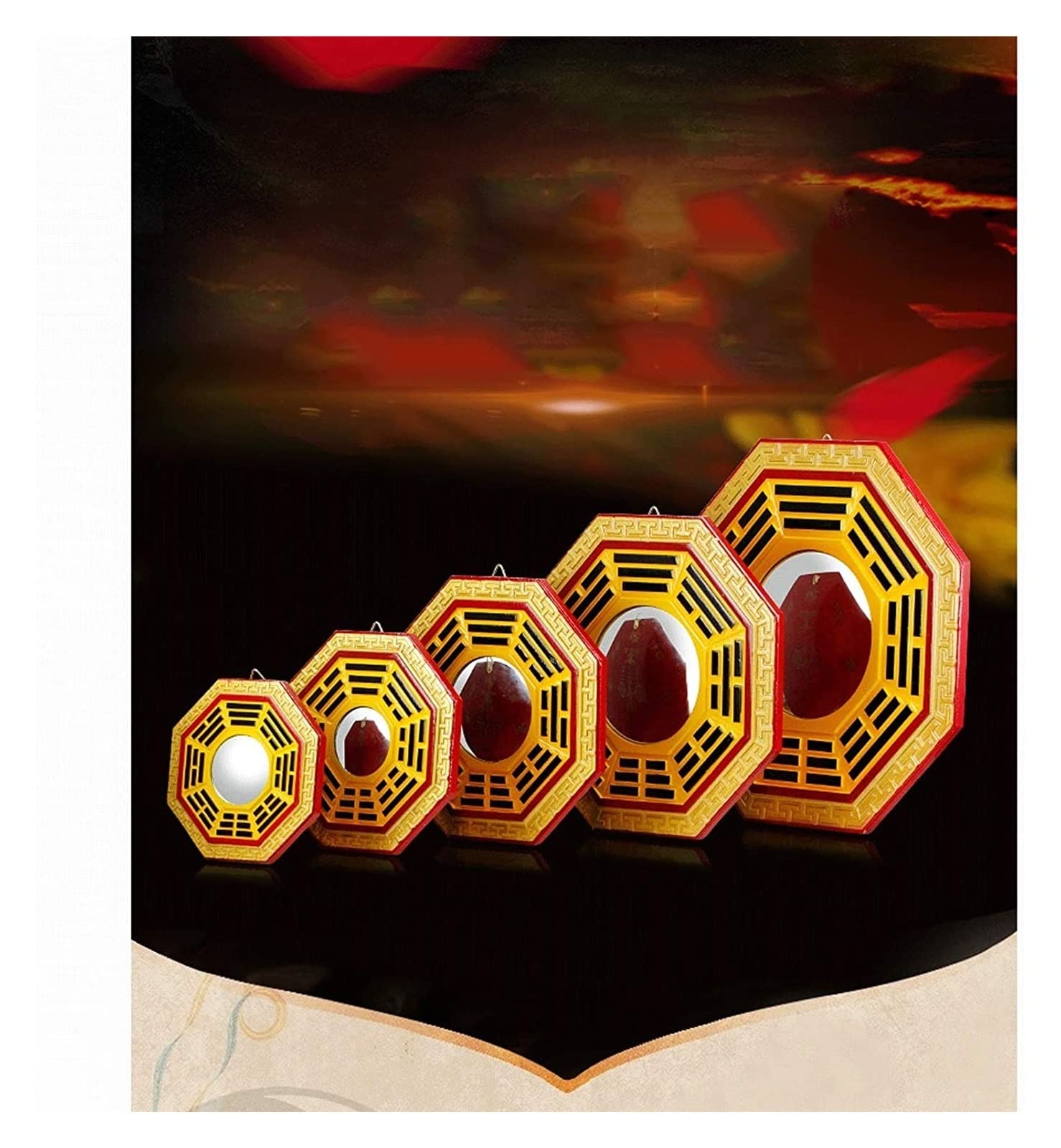 Tradycyjne lustro Bagua, taoistyczne wklęsłe lustro Bagua, tradycyjne lustro chińskie wypukłe lustro Bagua, lustra z drewna brzoskwiniowego Feng Shui, lustro wejściowe do domu, lustro Gossip(23cm)