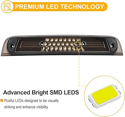 Miniatura 3 de R&F Auto Repuesto de tercera luz de freno LED ahumada para RAM 1500 (2019-2022), luces de carga para techo de camioneta, lámpara de freno de montaje