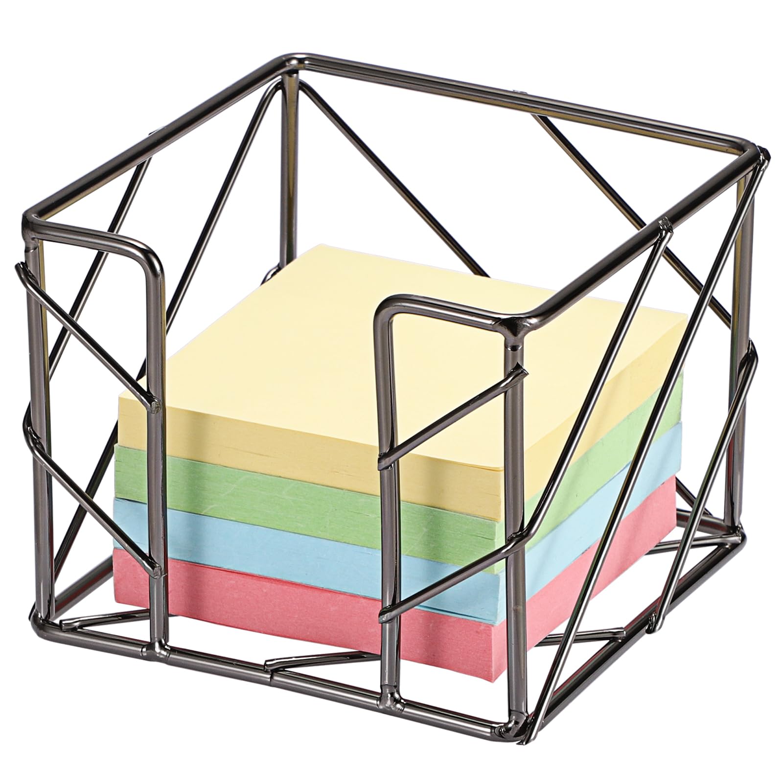 BTSKY 10*10cm Sticky Note Holder - Metal Mesh Desktop Notepad Storage Holder Organziser, Post Note Dispenser, Cube Memo Container, Office Home Desk Organizer, Black