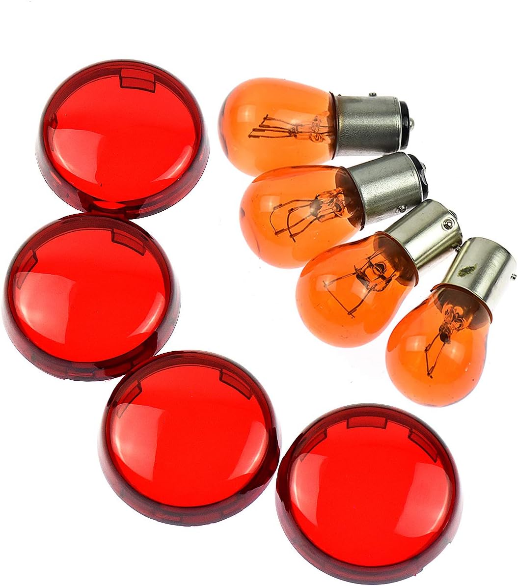 HDBUBALUS Motorcycle Red Turn Signal Lens Bullet Amber Bulb