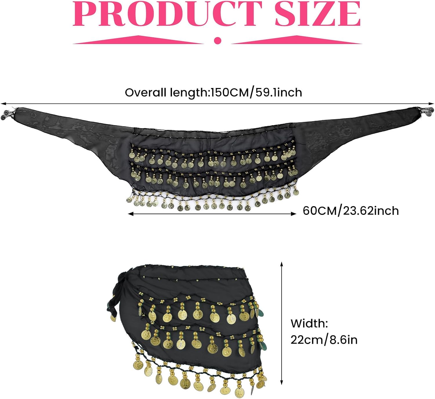 12 Pcs Belly Dance Skirt, Sequin Tassel Skirt Wrap Sparkly Tinsel Fringe Skirts with Sequins and Coins, Performance Costume for Women - Image 3
