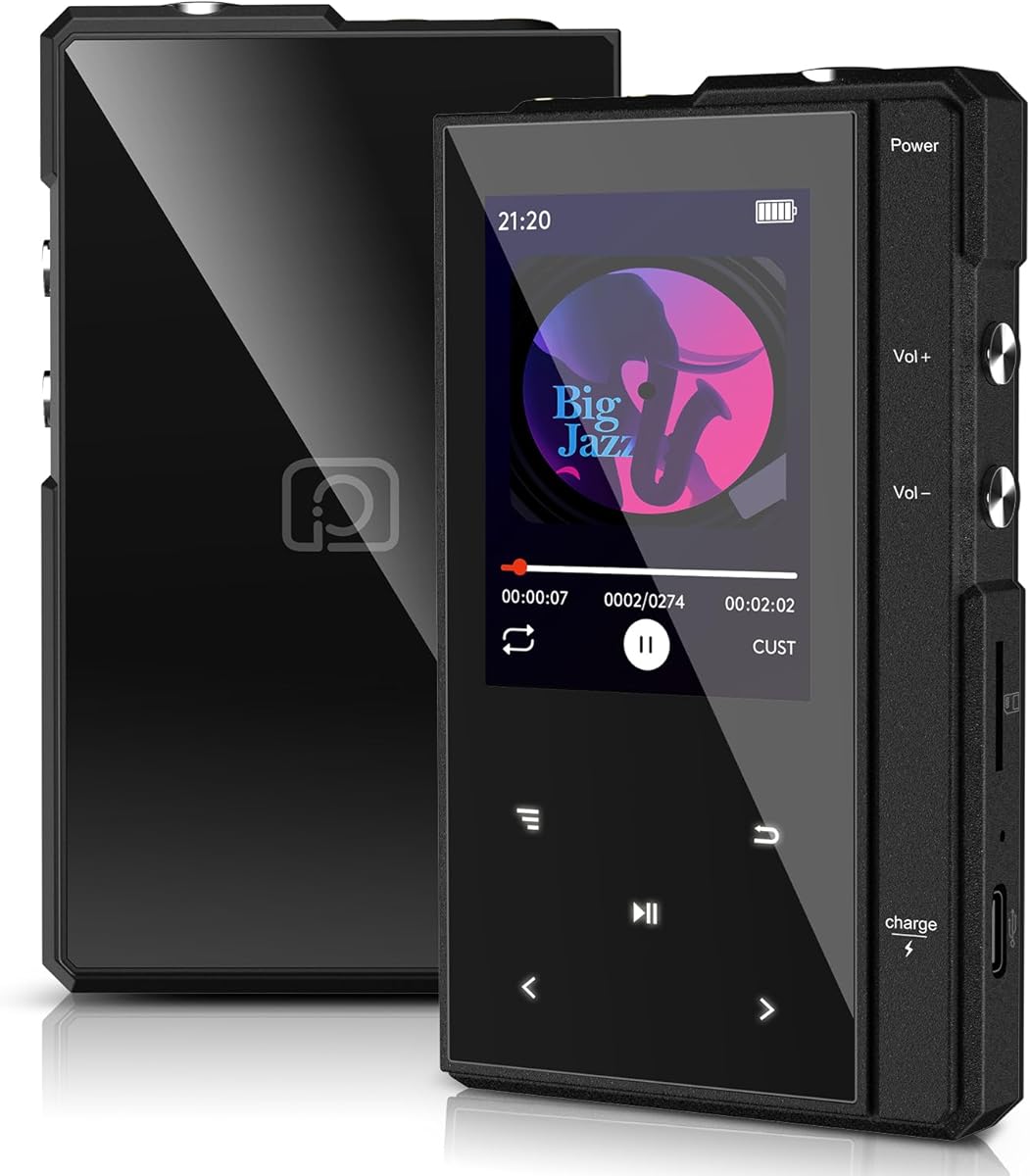 32GB MP3 Player with 90 Hours Long Battery Life,Bluetooth 5.0,Phinistec Z6 Digital Audio Player with Loud Speaker, 2.4'' IPS Portable Music Player,FM Radio,Voice Recorder Support up to 256GB(Black)