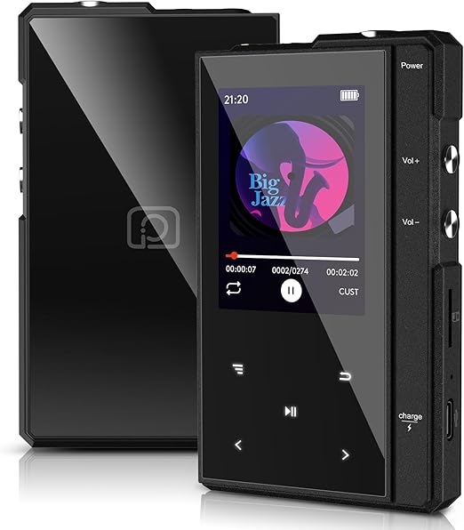 96GB MP3 Player with 90 Hours Long Battery Life,Bluetooth 5.0,Phinistec Z6 Digital Audio Player with Loud Speaker, 2.4'' IPS Portable Music Player,FM Radio,Voice Recorder Support up to 256GB(Black)