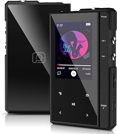 96GB MP3 Player with 90 Hours Long Battery Life,Bluetooth 5.0,Phinistec Z6 Digital Audio Player with Loud Speaker, 2.4'' IPS Portable Music Player,FM Radio,Voice Recorder Support up to 256GB(Black)