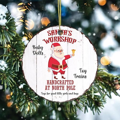 Miniatura 2 de Two-Side Printed Santa's Workshop Ceramic Christmas Ornament, Novelty for Family Friends Kids, Reindeer Christmas Keepsake Pendants