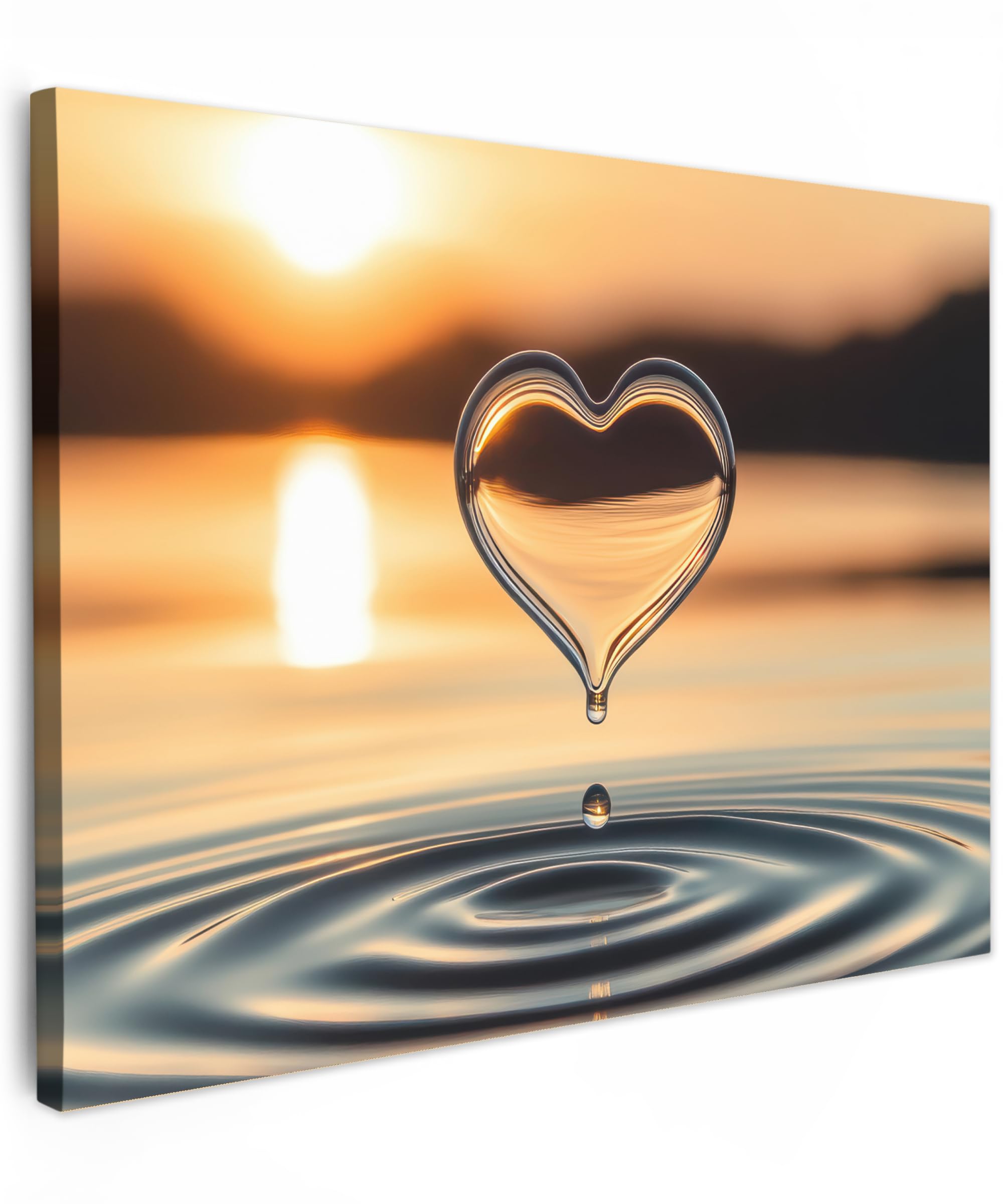 Muchowow Heart - Water Muchowow© Canvas Wall Art 16"X12" / 40X30 Cm Home Decor Paintings For Living Room Decorations Gifts Hallway - Sunset - Nature - Zen