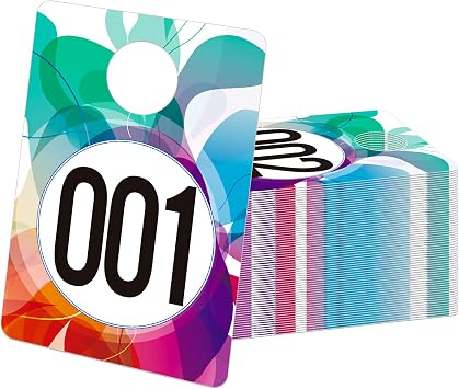 FaCraft Live Number Tags 001-100, Colorful Consecutive Number Tag Live Sale Cards Reusable Normal and Reverse Mirror Image Hanger Cards Hanger Tags for Clothes Live Coat Room Coat Check Tickets