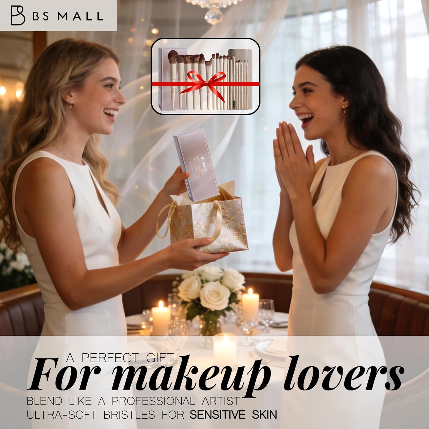 BS-MALL Professional Makeup Brush Set 18 Pcs Premium Synthetic Foundation Powder Concealers Eye Shadows Blush Makeup Brushes with Travel Case (Matte white beige) - Image 6