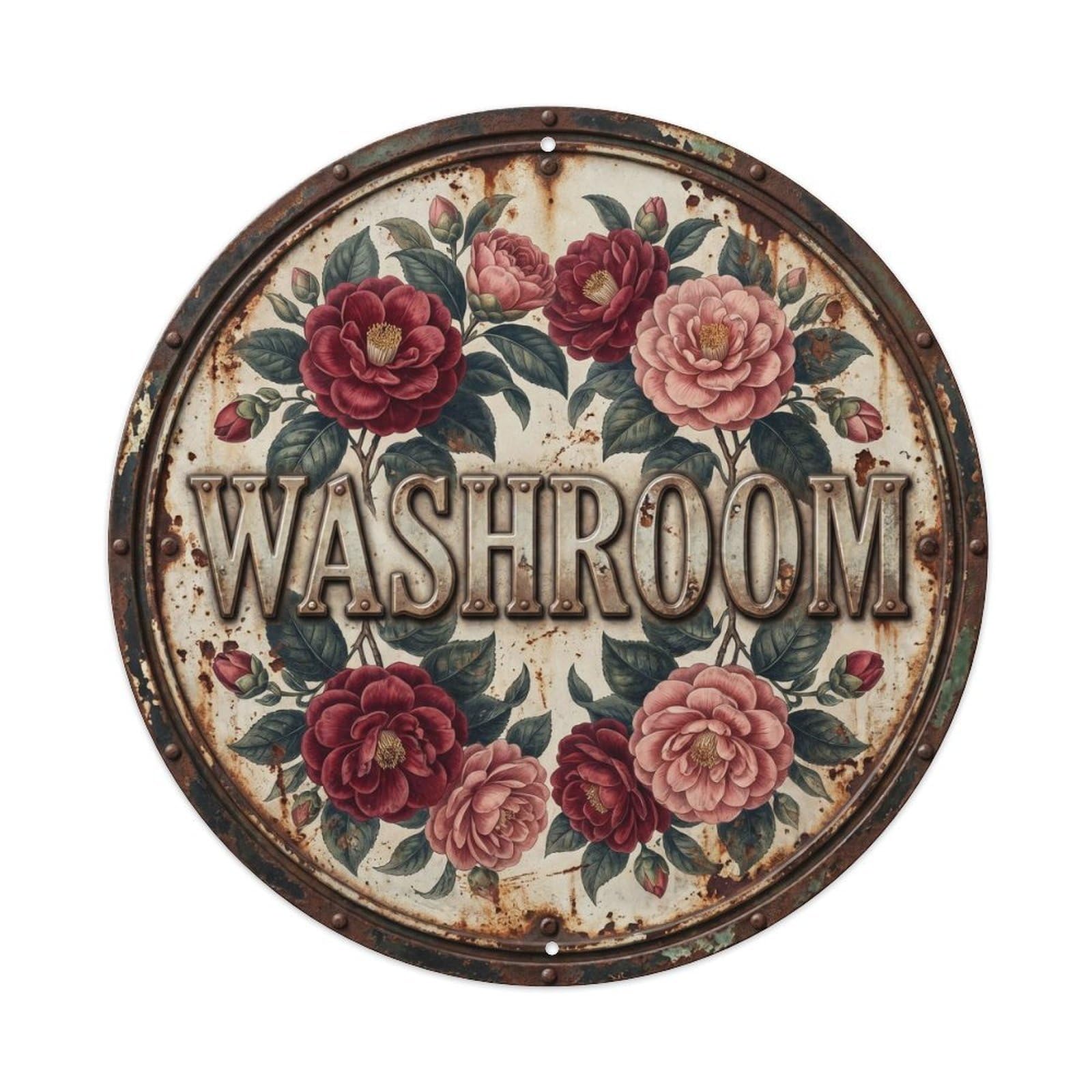 Camellia Washroom Botanical Floral Room Label Metal Tin Sign