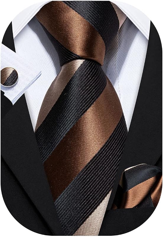 Barry.Wang Conjunto de corbatas a rayas para hombre Corbata de seda Pañuelo Gemelos | Corbatas para hombres,Pañuelo de bolsillo,Cuadros a rayas,Tejido Jacquard,Caja de regalo de negocios de esmoquin formal