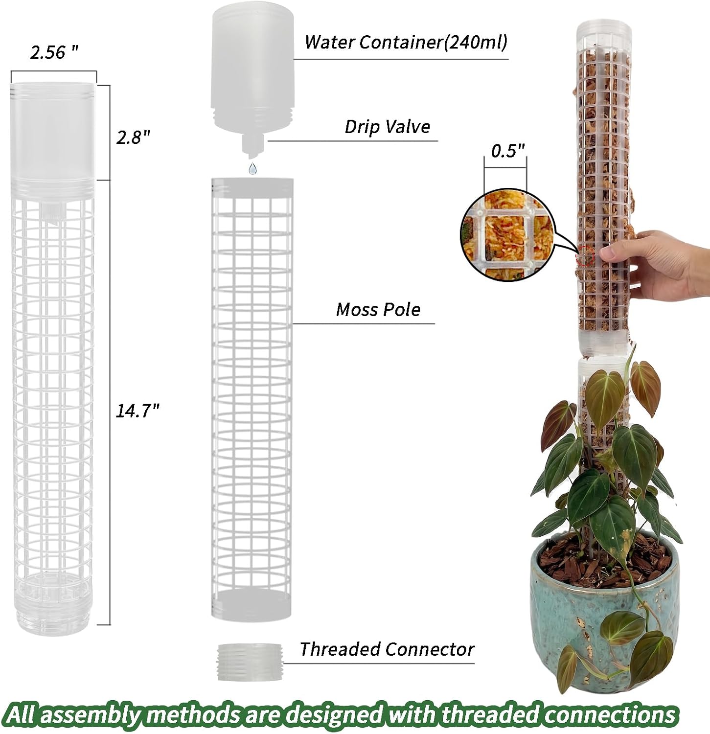 2pcs 18.8" Self-Watering Moss Pole Plastic, Monstera Dripper image 2