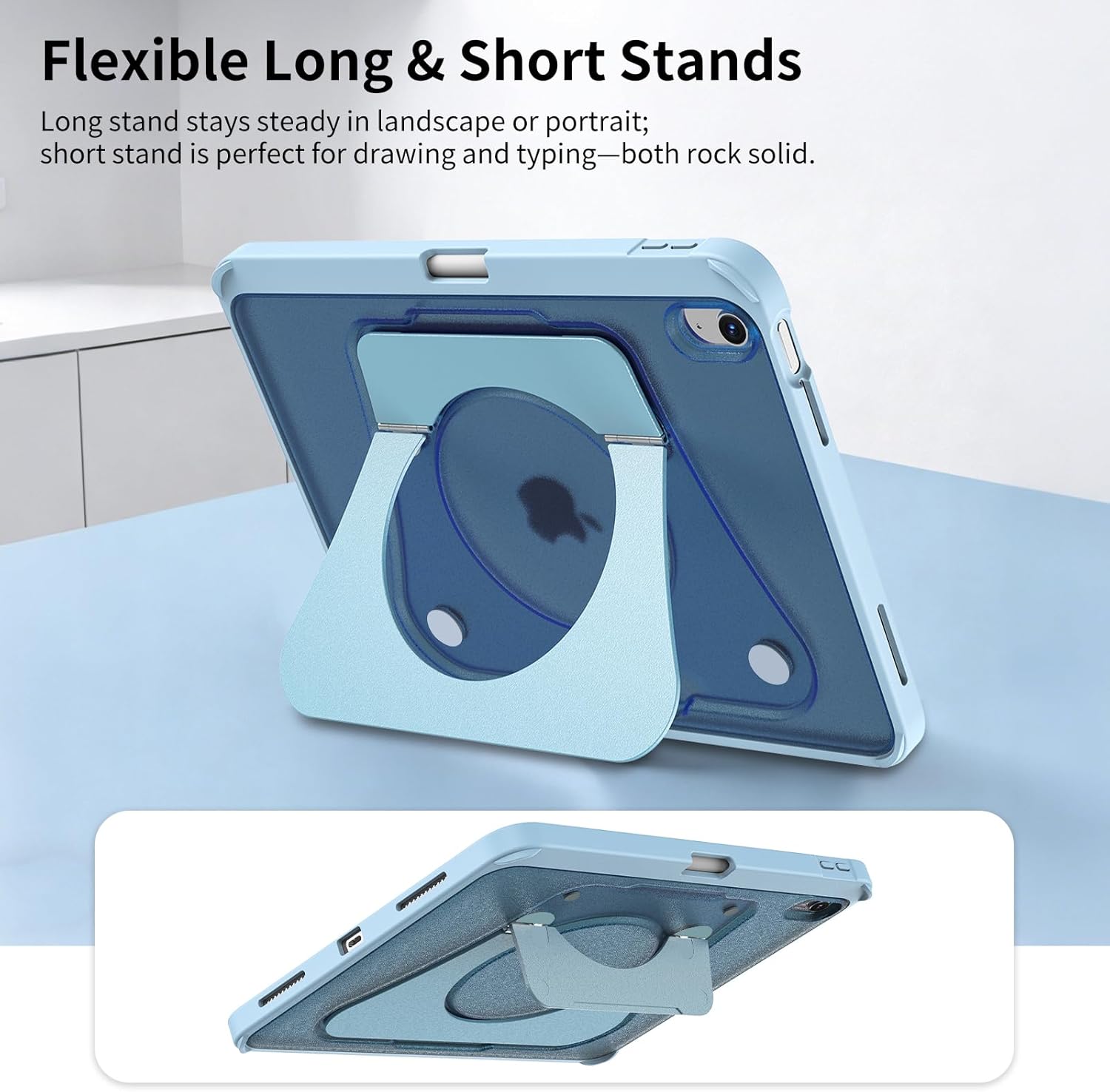 Slim Case for iPad (A16) 11th Generation 11 inch 2025 / iPad 10th Generation 10.9 inch 2022, Metal Bidirectional Rotating Holder, Any Angle Stable Support, Frosted Cover with Pencil Holder (Blue)
