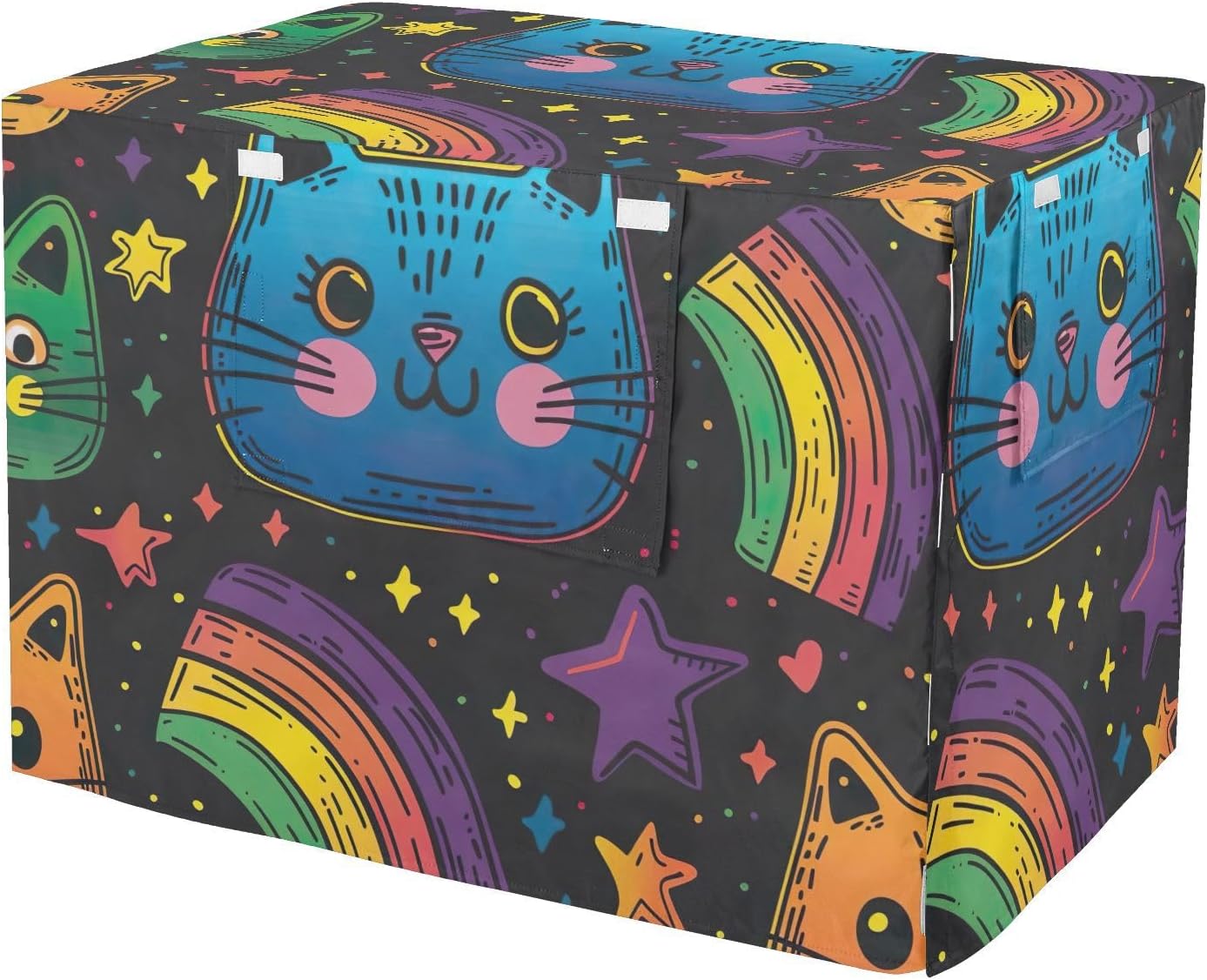 Cute Cats Stars Dog Crate Cover S-XL Water-Resistant Pet Kennel Cover with Mesh Windows, Reduces Barking, X-Large