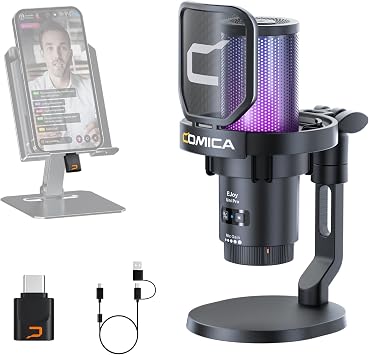 COMICA EJoy Uni Pro Wireless USB Microphone for PC Gaming, Streaming, Podcast, YouTube, with Noise Cancellation, Mute, Gain, Monitoring - Condenser Mic for PS5, PS4, Mac, Computer Desktop Mic