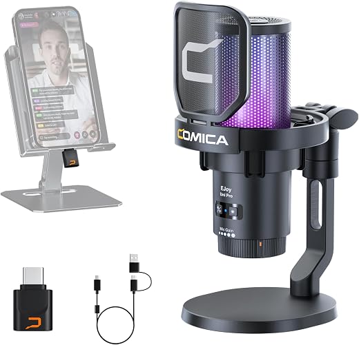 comica EJoy Uni Pro Wireless USB Microphone with USB C Receiver,RGB Condenser Microphone for Streaming/Podcasting/YouTube/...