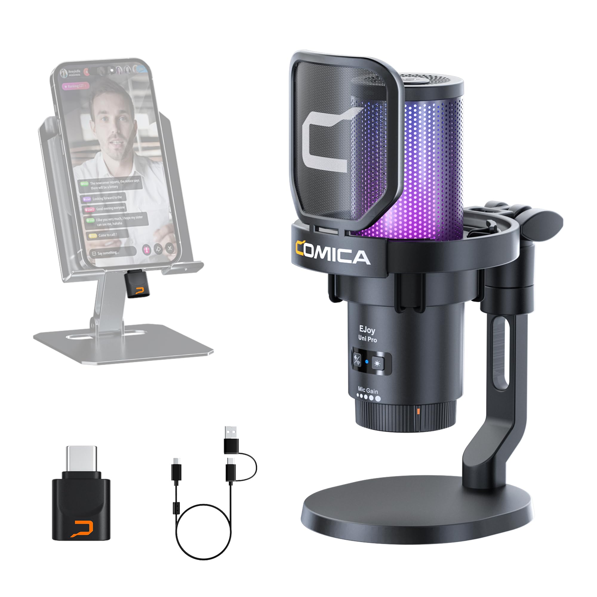 comica EJoy Uni Pro Wireless USB Microphone with USB C Receiver,RGB Condenser