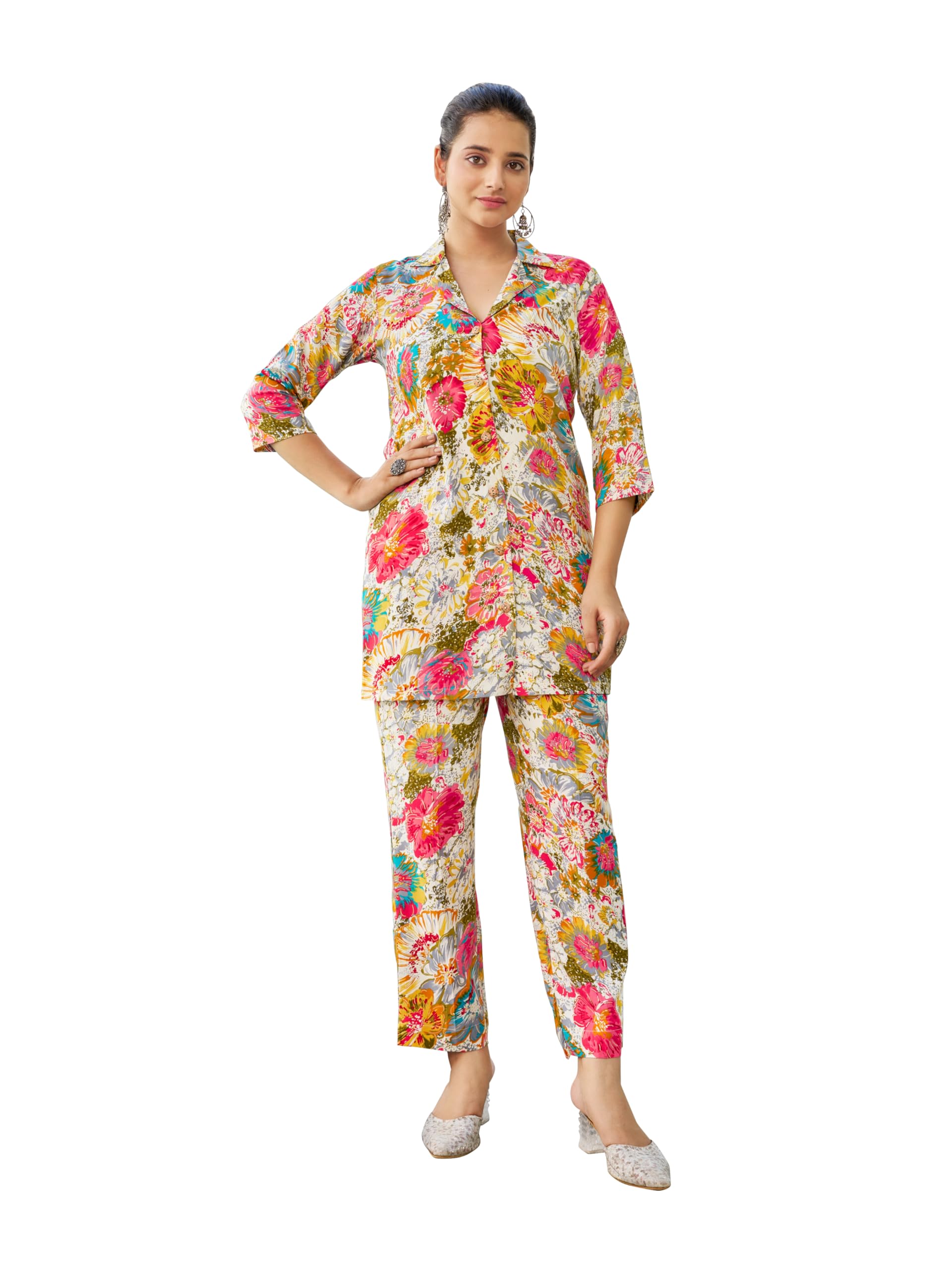Women's Printed Viscose Rayon Multi Shirt Trousers Co-Ords(VC_5004CO)-image-40