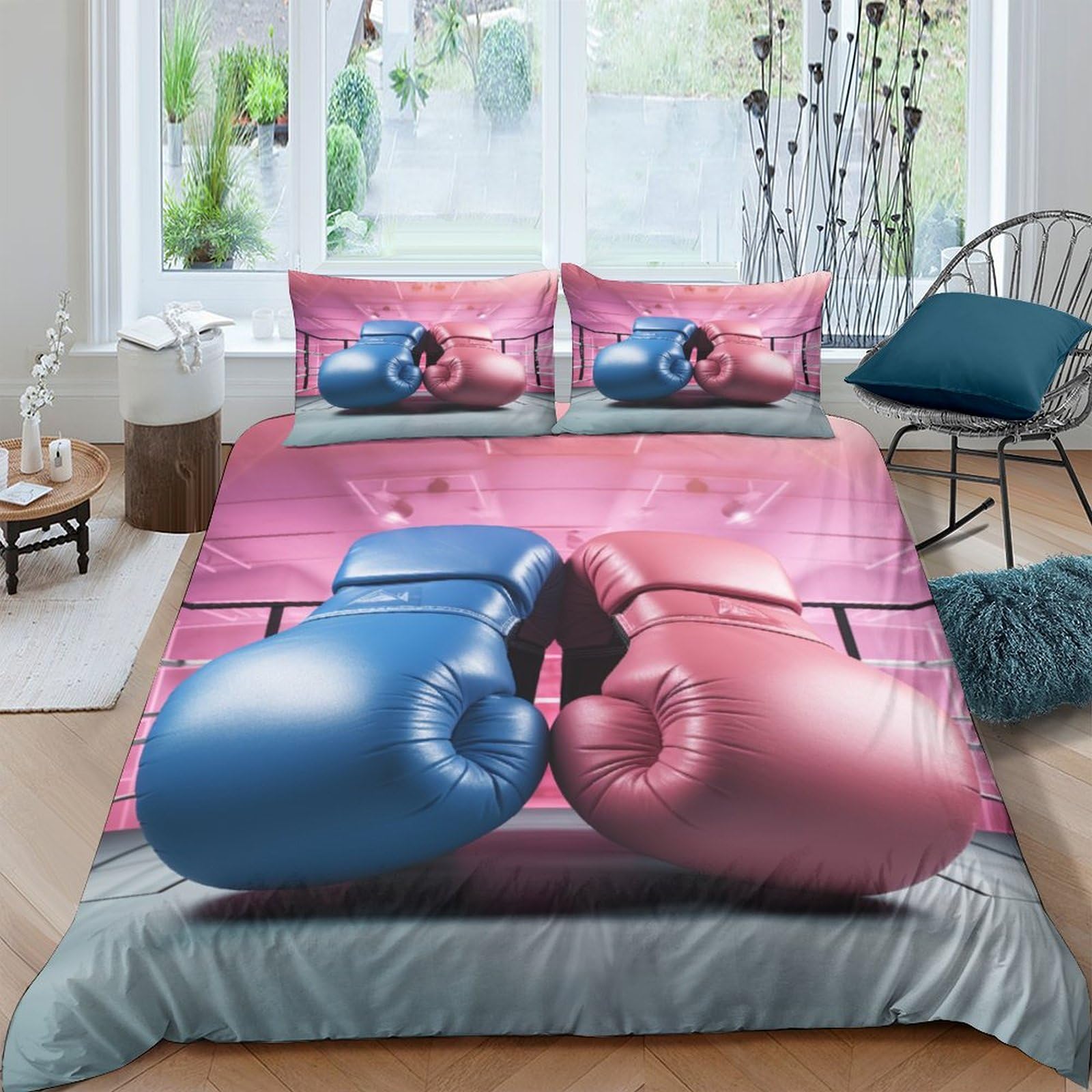 Housse de couette 220 x 240 cm fermeture éclair pour grand lit motif boxe